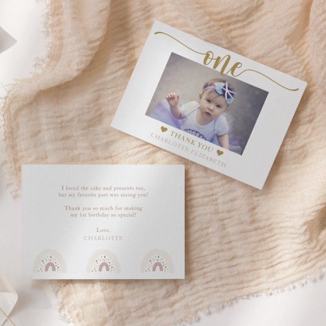 Första födelsedagsfoto Elegant handskrift Tack Kort (Skapare uppladdad)