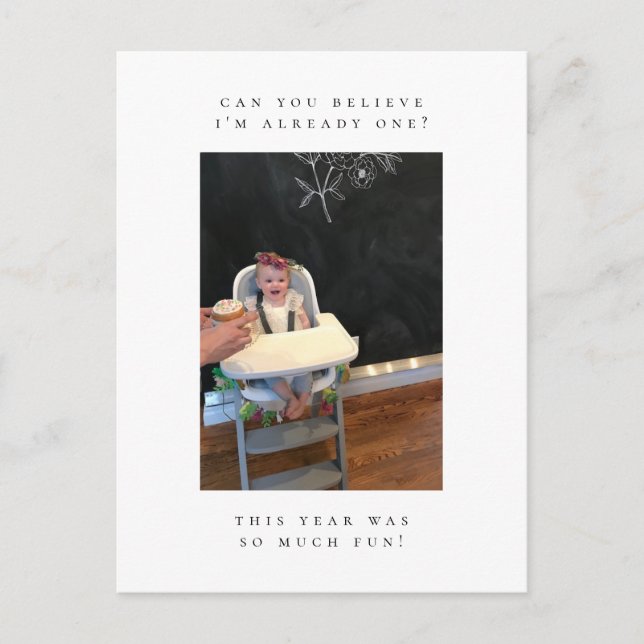 första födelsedagsfoto tack-kort vykort (Framsida)