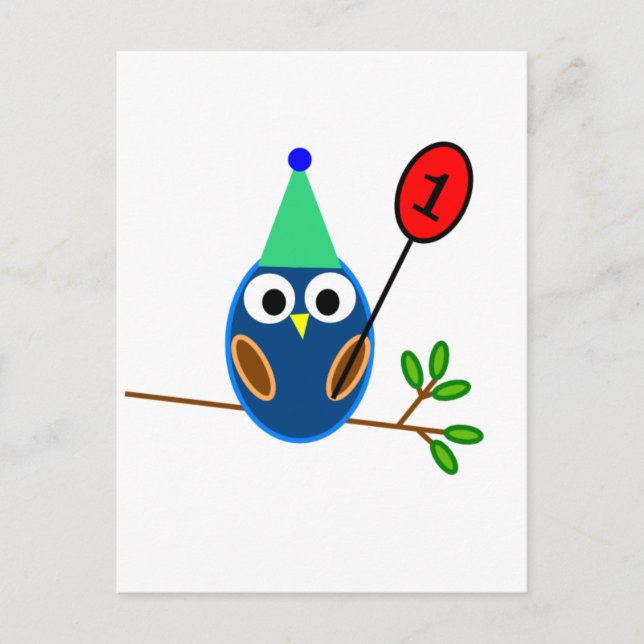Första födelsedagshälsdagen, Cute Uggla Vykort (Framsida)