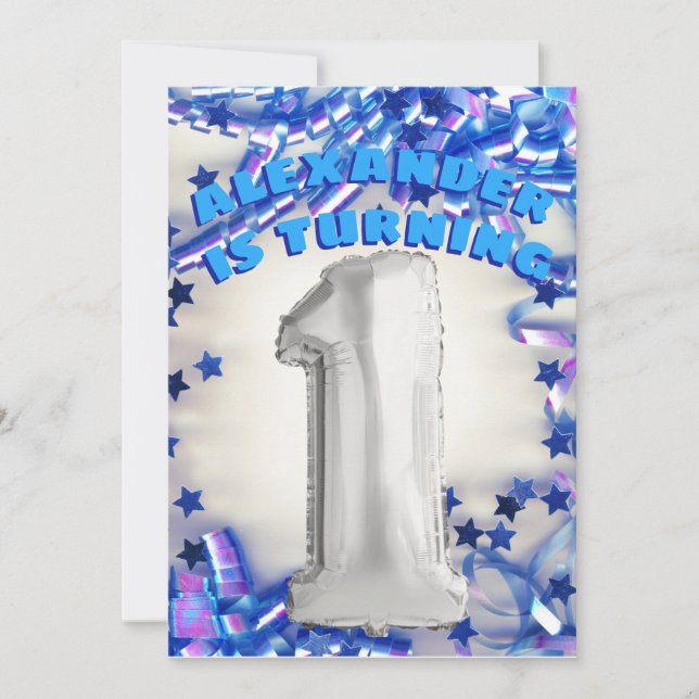 Första födelsedagsilver och party för pojkar för inbjudningar (Framsida)