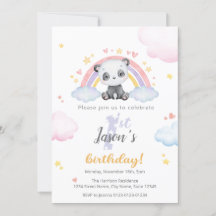 Första födelsedagsinbjudan - Cute Panda w/ Rainbow