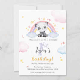 Första födelsedagsinbjudan - Cute Panda w/ Rainbow Inbjudningar