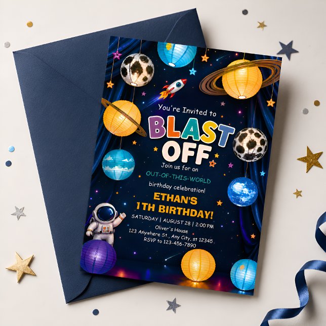Första födelsedagsinbjudan för pojkar - Blast Off Inbjudningar (Skapare uppladdad)
