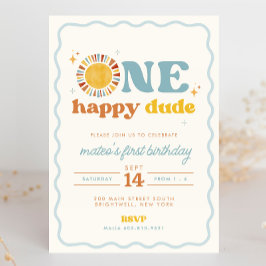 Första födelsedagsinbjudan i Lycklig, Retro Sol Inbjudningar