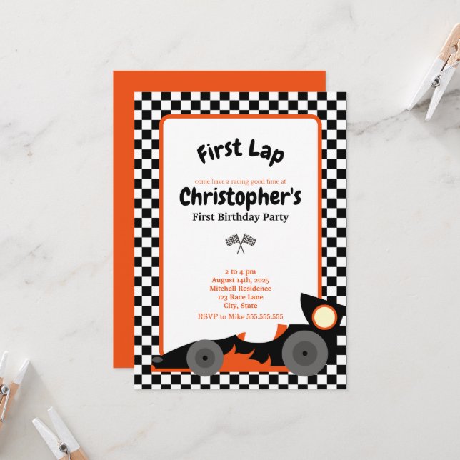 Första födelsedagsinbjudan inbjudningar (Fram/Back In Situ)