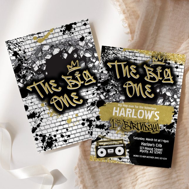 Första födelsedagsinbjudan till Big One Hip hop Inbjudningar (Skapare uppladdad)