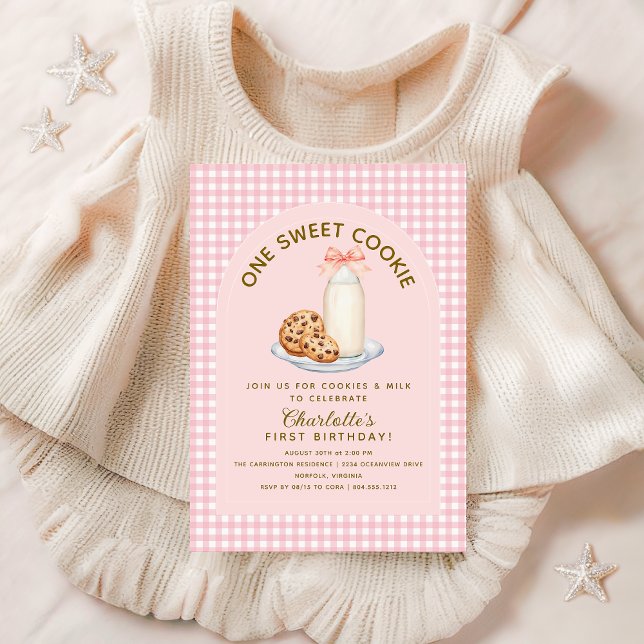 Första födelsedagsinbjudan till en nybörjare inbjudningar (One Sweet Cookie Girl Birthday Invitation with Photo )