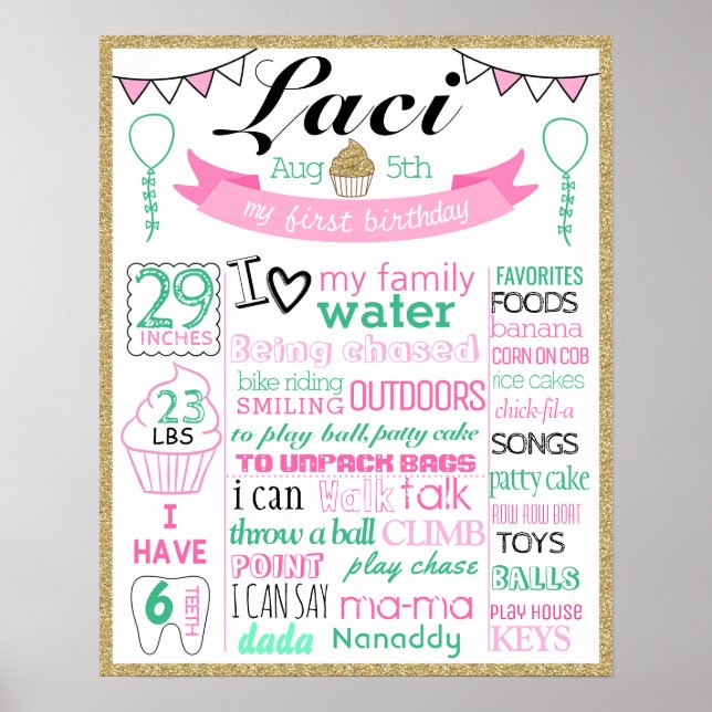 Första födelsedagskalans milstolpe-skylt poster (Framsidan)