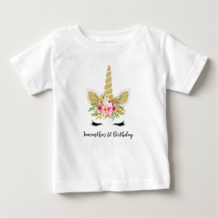 Första födelsedagskorgen Glitter Unicorn & Bouquet T Shirt