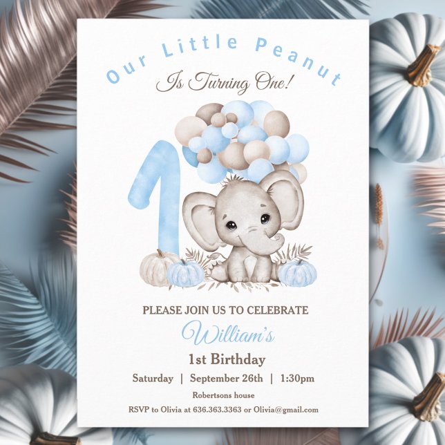 Första födelsedagsljud, inbjudan till Elephant Fal (First Birthday Cute Elephant Fall Boy Invitation)