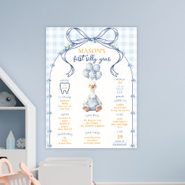 Första födelsedagsmilstolpar Blå rutig gås pojke Poster