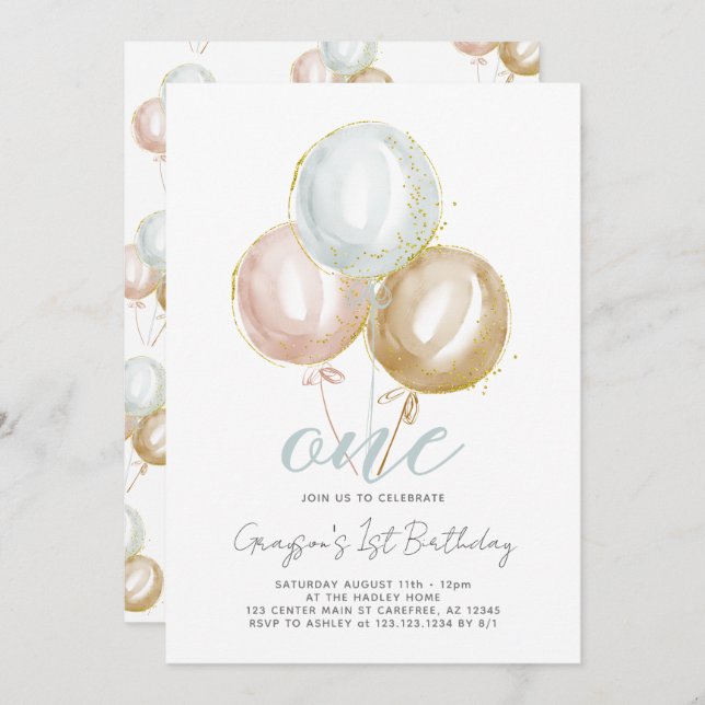 Första födelsedagspendelens första bubblor inbjudningar (Fram/baksida)