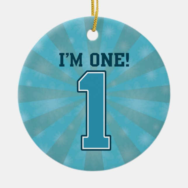 Första födelsedagspojken, jag är en, Big Blue Numb Julgransprydnad Keramik (Framsidan)