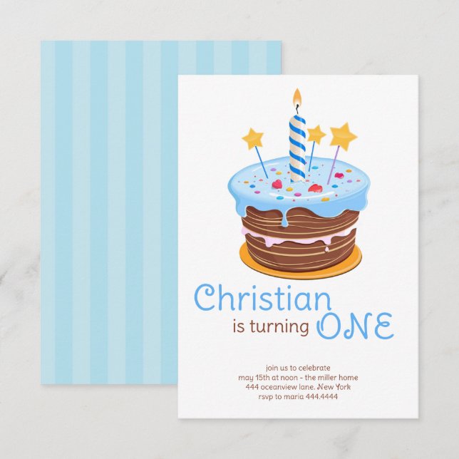 Första födelsedagspojkinbjudan inbjudningar (Fram/baksida)