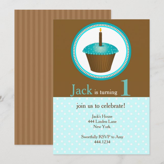 Första födelsedagspojkinbjudan inbjudningar (Fram/baksida)