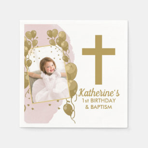 Första födelsedagspressen Baptism Rosa Guld-bubb Pappersservett