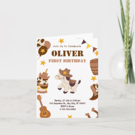 Första födelsedagsrodeo för barn 1:a vikta kortet inbjudan