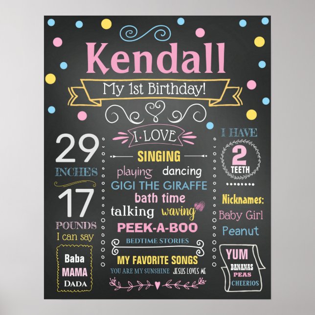 Första födelsedagsskylt för en flicka poster (Framsidan)