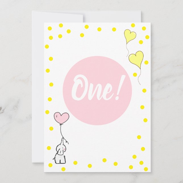 Första födelsedagstidningen Cute Elephant and Hear Inbjudningar (Framsida)