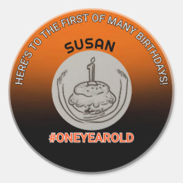 Första födelsedagstjuren: #OneYearOld Round Sticke Runt Klistermärke