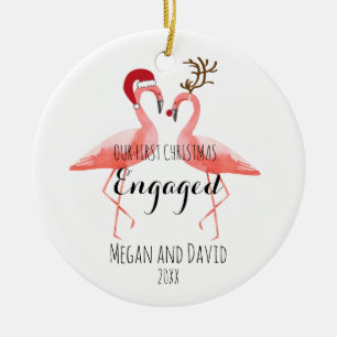 Första förlovade jul eller gifta roliga flamingos julgransprydnad keramik