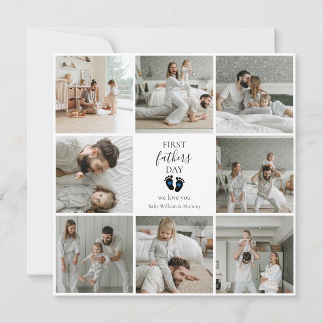 Första fotavtrycken Fars dag - Baby och blå hjärte (Framsida)