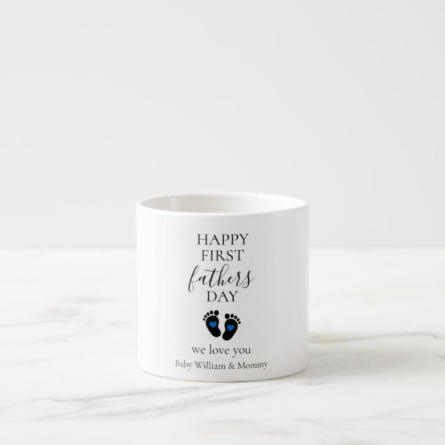 Första fotavtrycken Fars dag - Baby och blå hjärte Espressomugg (Framsidan)