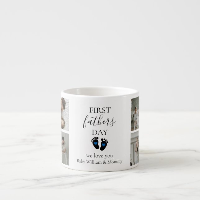 Första fotavtrycken Fars dag - Baby och blå hjärte Espressomugg (Framsidan)