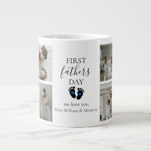 Första fotavtrycken Fars dag - Baby och blå hjärte Jumbo Mugg