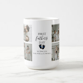 Första fotavtrycken Fars dag - Baby och blå hjärte Kaffemugg