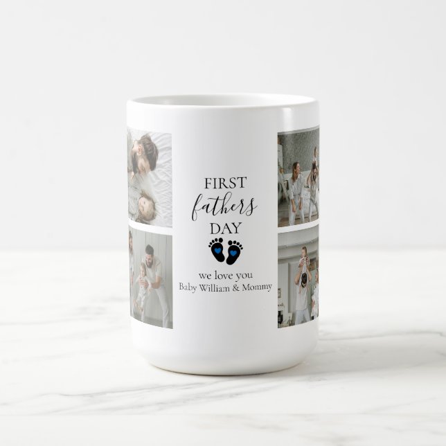 Första fotavtrycken Fars dag - Baby och blå hjärte Kaffemugg (Center)