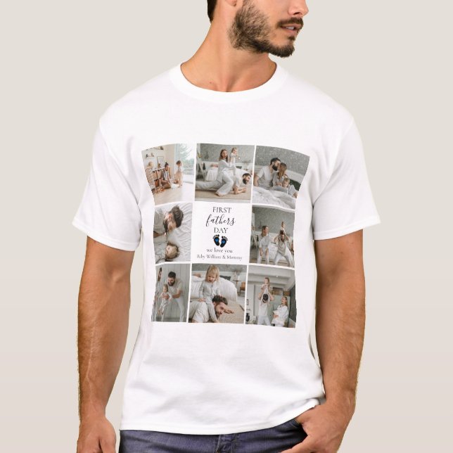 Första fotavtrycken Fars dag - Baby och blå hjärte T Shirt (Framsida)