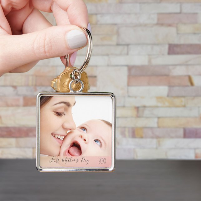 Första fotnoten Mors dag 2023 Anpassningsbar Mamma Fyrkantig Silverfärgad Nyckelring (Skapare uppladdad)
