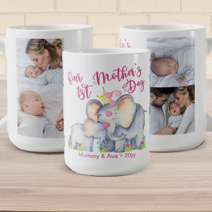Första fotnoten Mors dag Mamma och Baby Elephant  Kaffemugg