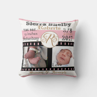 Första foton filmremsa personlig baby rosa kudde