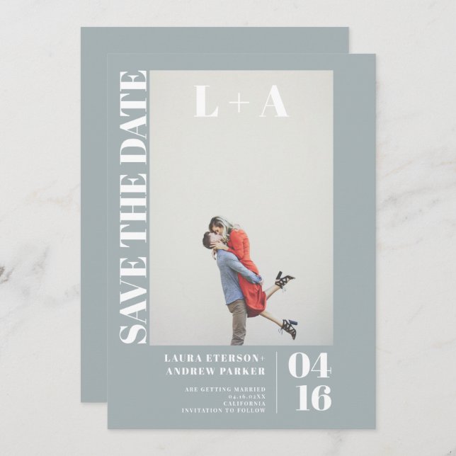 Första fotot med modern fetstilt damm och blått Sp Spara Datumet (Fram/baksida)