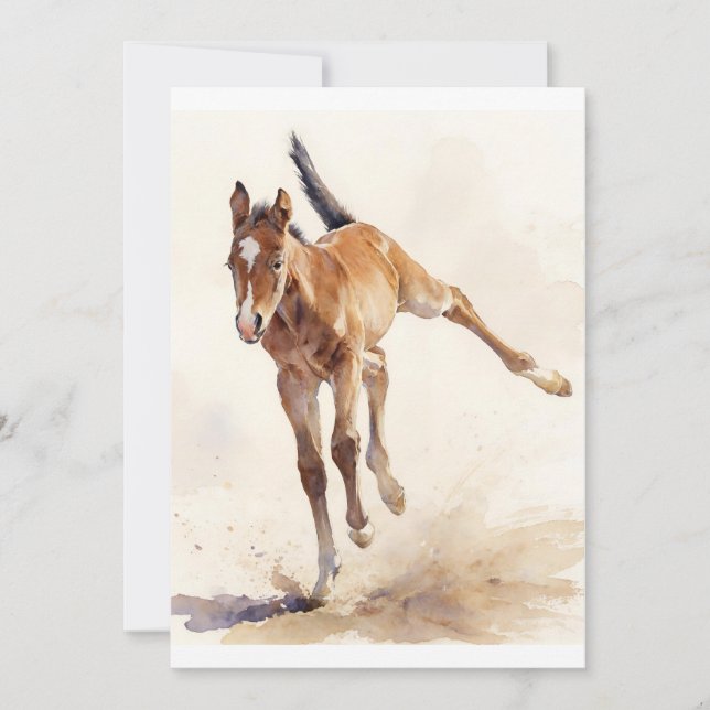 Första Gallop Watercolor Art Julkort (Framsida)