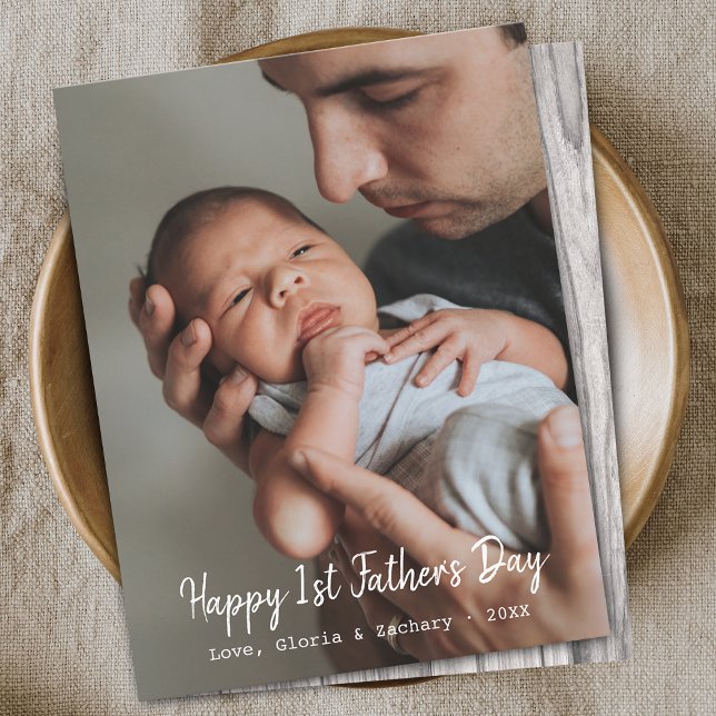 Första gången fotopatflat i Fars dag Julkort (First Time Father's Day Photo Flat Holiday Card)