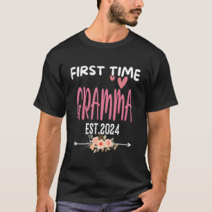 Första gången Gramma Est2024 Cute Flower-Gravid T Shirt