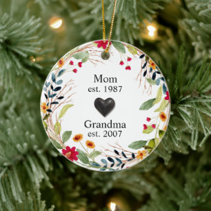 Första gången Grandma-Blommigten Julgransprydnad Keramik