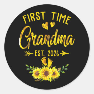 Första gången Grandma Est 2026 Solrosor befordrad Runt Klistermärke