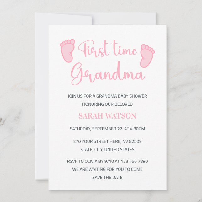 Första gången Grandma Flicka Feet Shower Inbjudningar (Framsida)