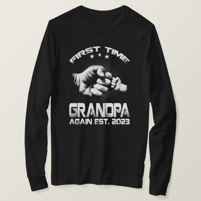 Första gången Grandpa igen Est 2023 Funny Far T Shirt (Design framsida)