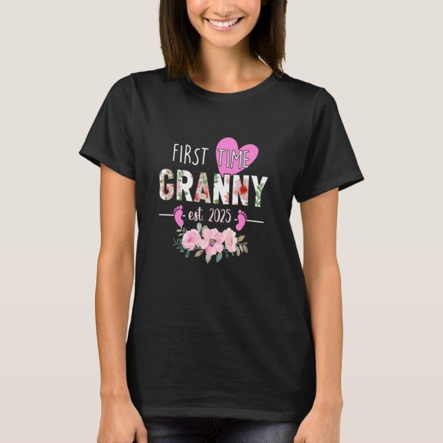 Första gången Granny Est 2025 Främjande av nya far T Shirt (Framsida)