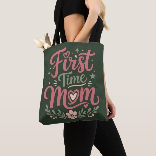 Första gången mamma Söt blomsterlig design för mod Tygkasse (Närbild)