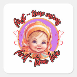 Första gången mammor, första gången kärlek - flick fyrkantigt klistermärke