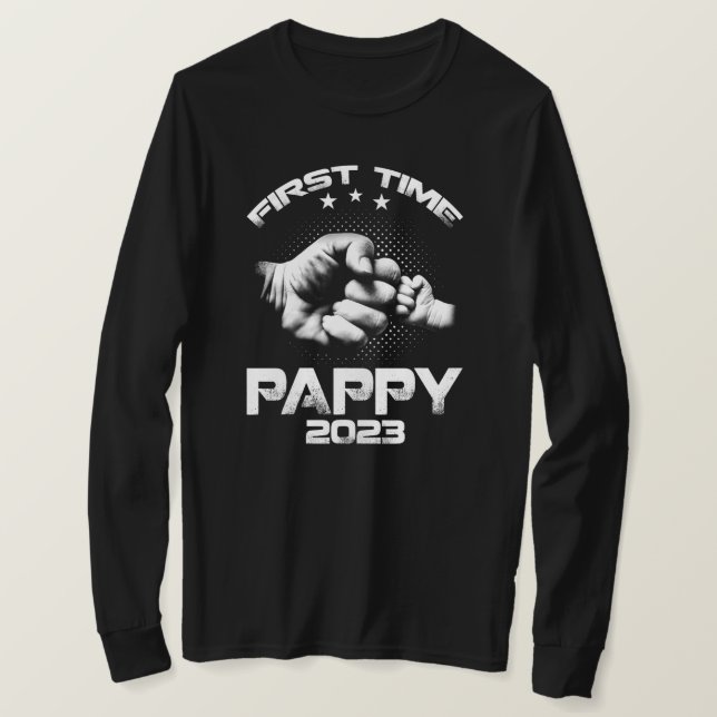 Första gången Pappy Est 2023 Funny Fars dag  T Shirt (Design framsida)