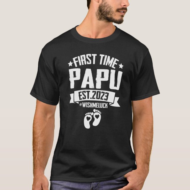 Första gången Papu Grandpa Est 2023 för nya farmor T Shirt (Framsida)