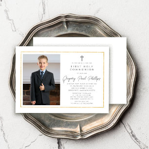 Första gemen Guld Ram minimalistisk Boy Photo Inbjudningar