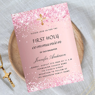 Första gemensamma rosa glitter lyx inbjudningar